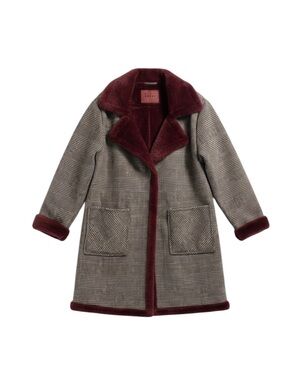 Blank NYC Plaid Teddy Coat Brown and Cream Burgundy Trim Medium